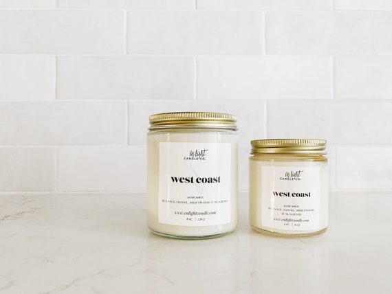 West Coast Bergamot, Sand, Reed Grass 4 or 8 Oz Pure Soy Candle Jars Fresh,  Light & Sophisticated 