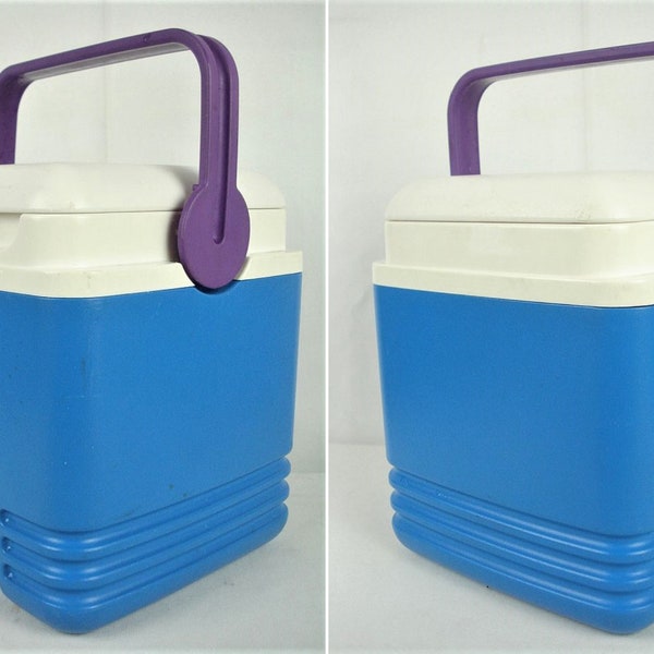 Vintage 90s Igloo 1 Gallon Cube Water Jug Ice Cooler Blue & white Purple