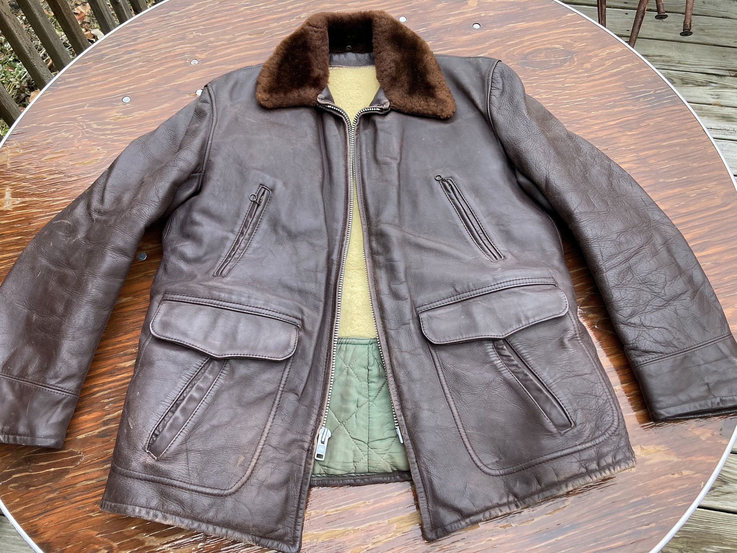 1940s Front Quarter Horsehide Shearling Lining Leather Car