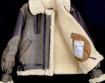 Vintage 80s Avirex B3 US Army Air Force Sheepskin Leather Bomber