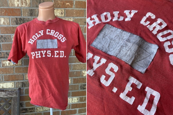 Vintage Reversible T-Shirt Tee Holy Cross Red & G… - image 1