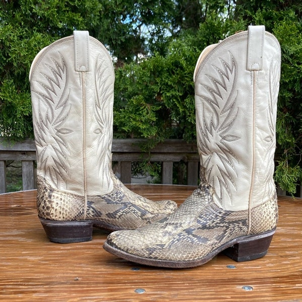 9.5D Vintage Dan Post Python Snake Skin Leather Cowboy Boots