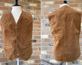 Size 38 Brown Suede Western Leather Vest by Berman Buckskin Co Unisex Vintage