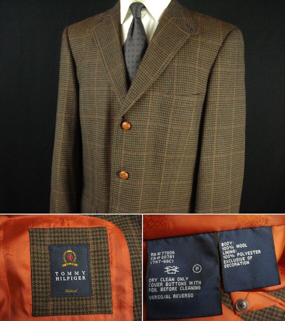 Size 42 Tommy Hilfiger Elbow Patches Tailored Blazer Jacket Men's Vintage Sport Coat