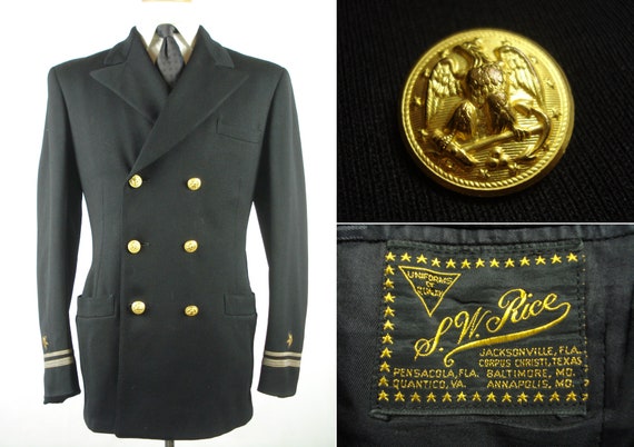 S-M U.S Navy Officers Coat Wool Overcoat Top Coat… - image 1