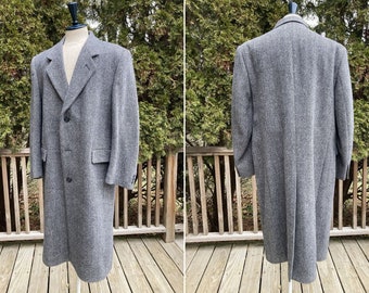 Size 44R Herringbone Tweed Overcoat Top Coat by Warren Scott 90s Made in Poland