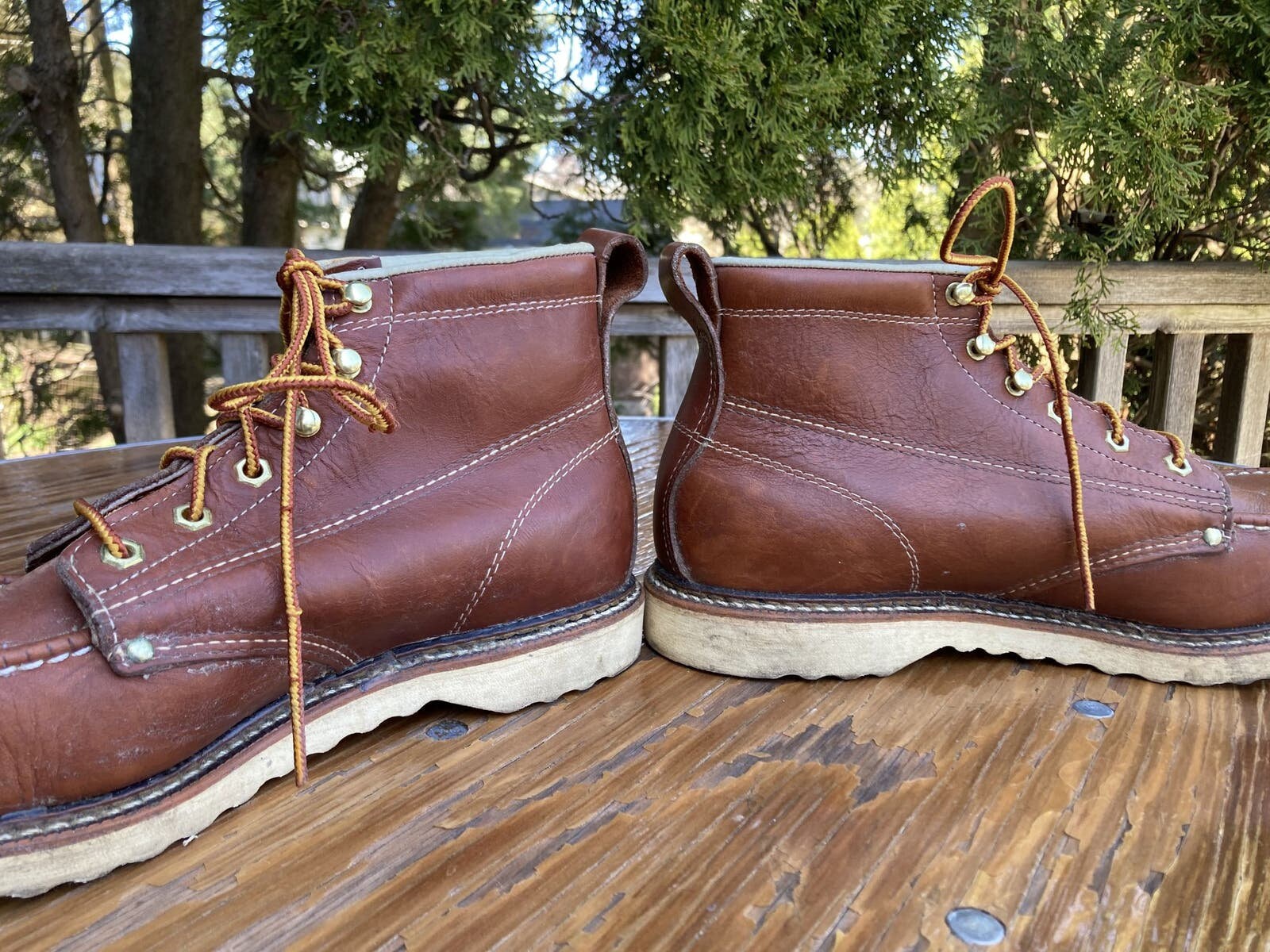 9.5 EE Brown Leather Moc Toe Work Boots Vintage 90s Made in  display picture 2