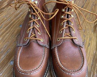 9.5 EE Brown Leather Moc Toe Work Boots Vintage 90s Made in  display picture 2