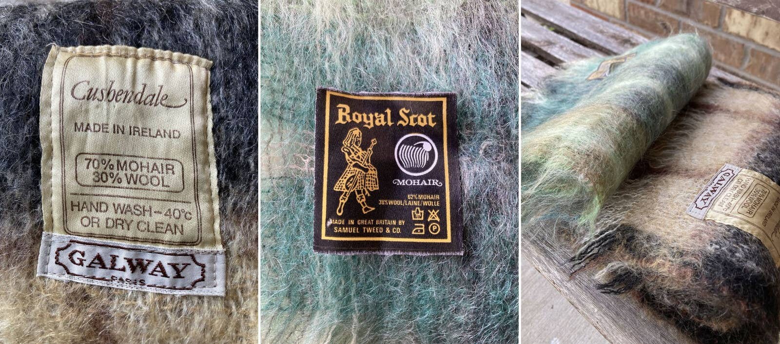 ビンテージ 英国製 Royal Scot チェック モヘヤ パイル マフラー
