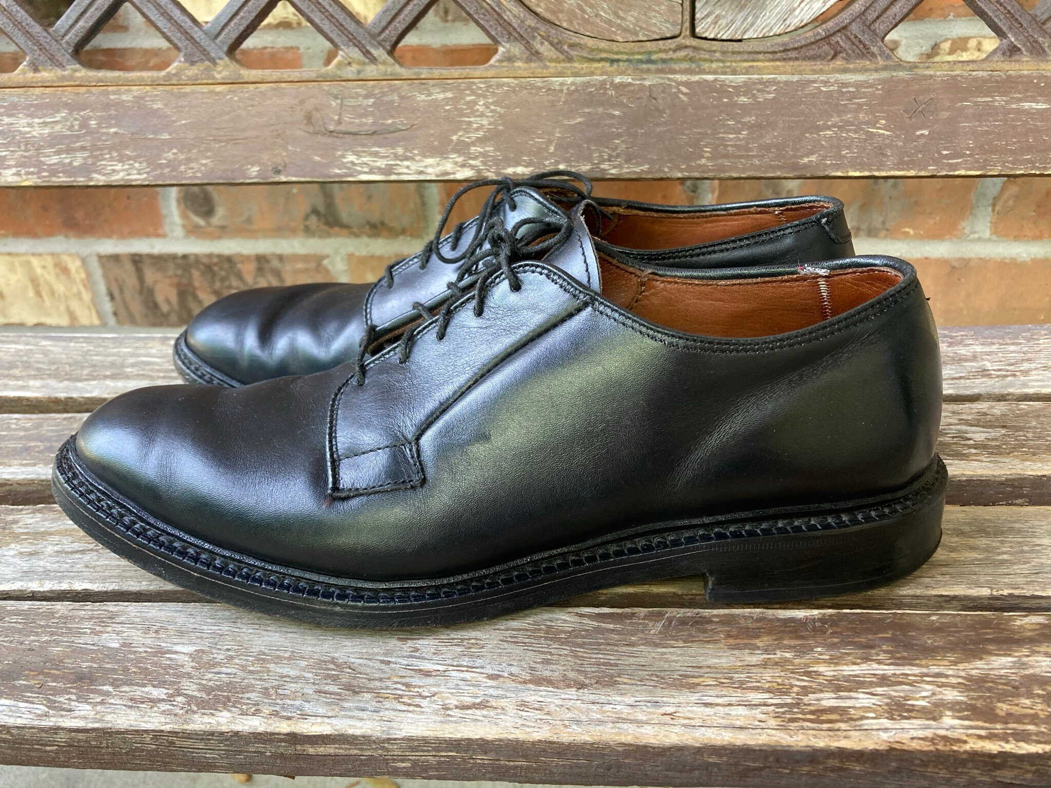 9D Vintage Allen Edmonds Leeds Plain Toe Leather Shoes Black Made