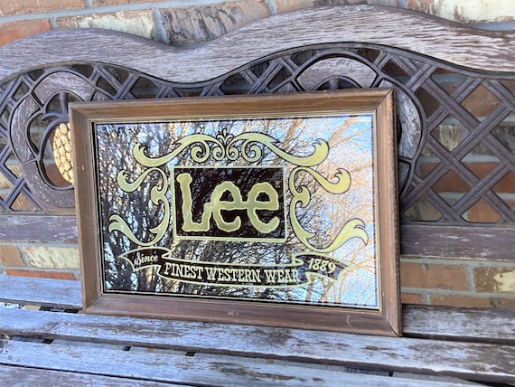 Vintage LEE Finest Western Wear 1889 Advertising Bar Mirror Wood
