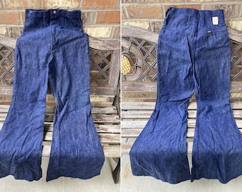 Size 9/10 25x33 NOS Maverick Blue Denim Flare Bell Bottom Jeans Vintage 70s Hippie Festival