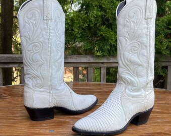 7.5M Dan Post Lizard Cowboy Western Boots White Made in USA