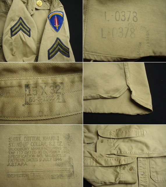 50s U.S Army Khaki Cotton Military Shirt 15 x 32 … - image 3