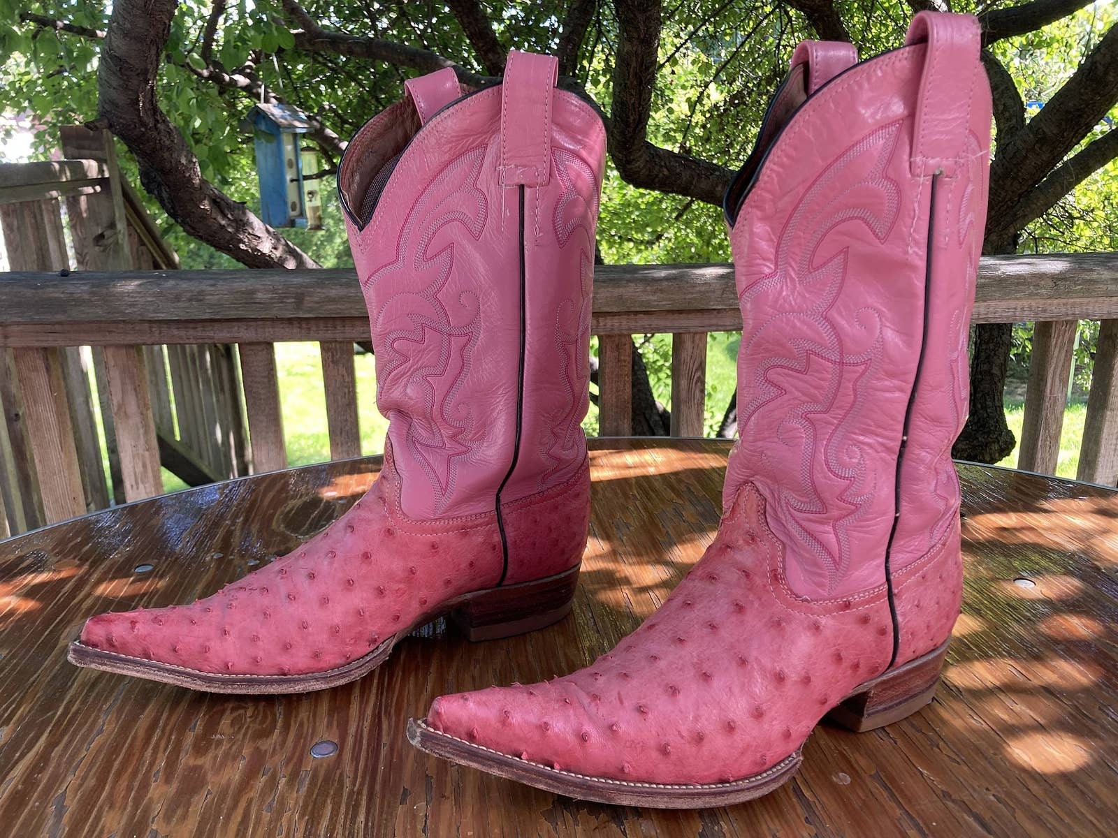Women Size 9.5 Genuine Ostrich Leather Western Cowboy Boots Belt Set Vintage Pink