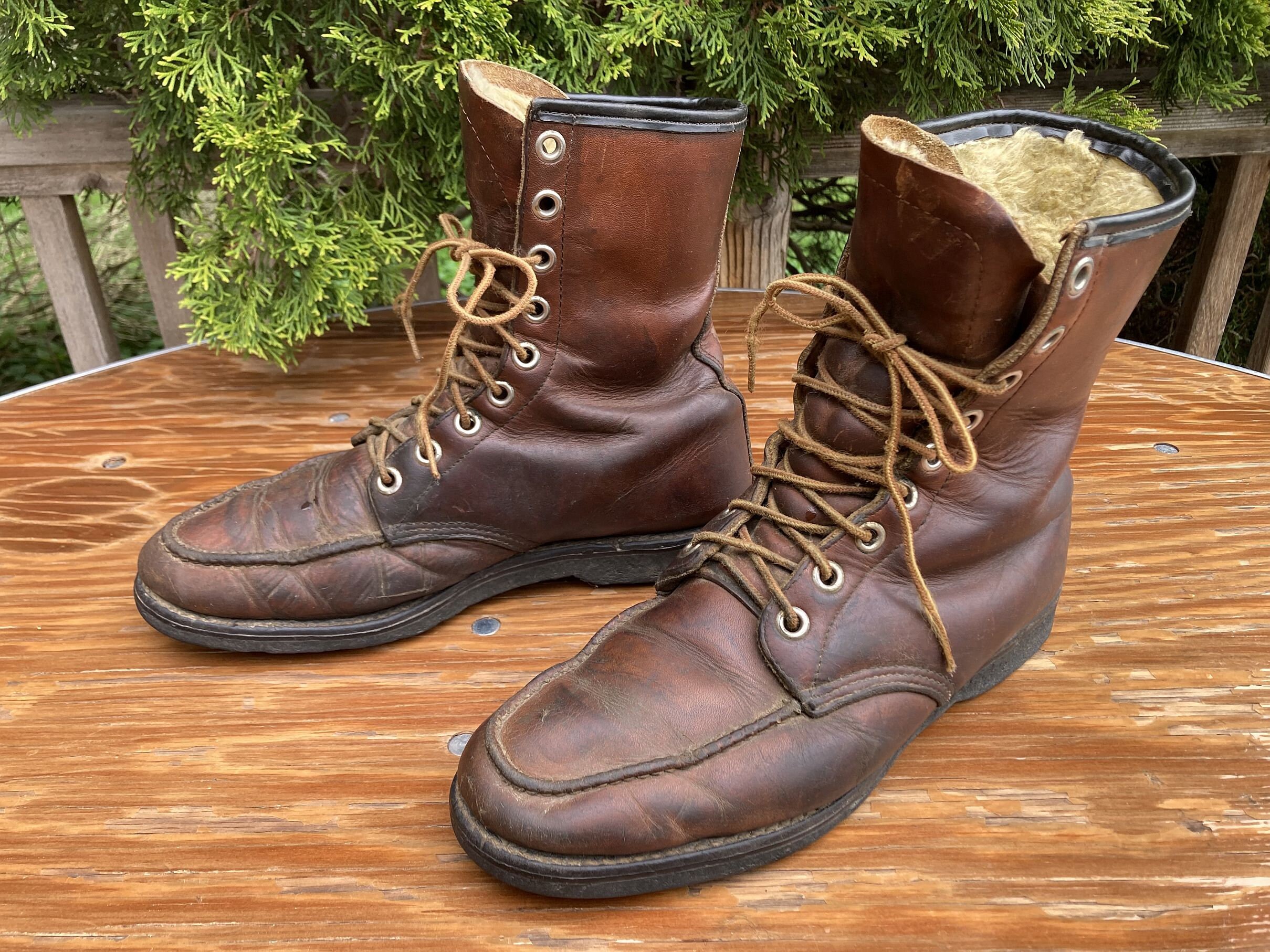 Size Fits 10.5 D Moc Toe Faux Lined Brown Leather Lace up Boots 