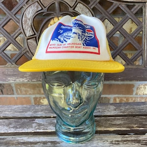 Vintage 70s Pepsi Mayer&#39;s cup Tournament Snap back Trucker Cap Hat Fisherman Fish Bass Trout