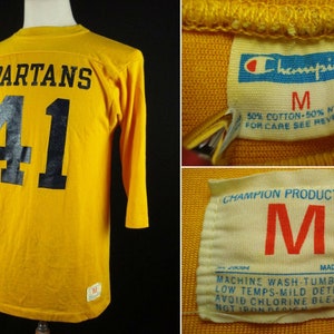 Vintage 70s CHAMPION Blue Bar Football Jersey Shirt SPARTANS 41