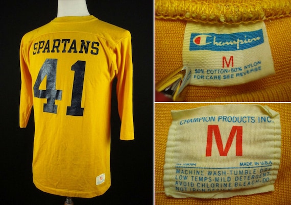 Vintage 70s CHAMPION Blue Bar Football Jersey Shirt SPARTANS