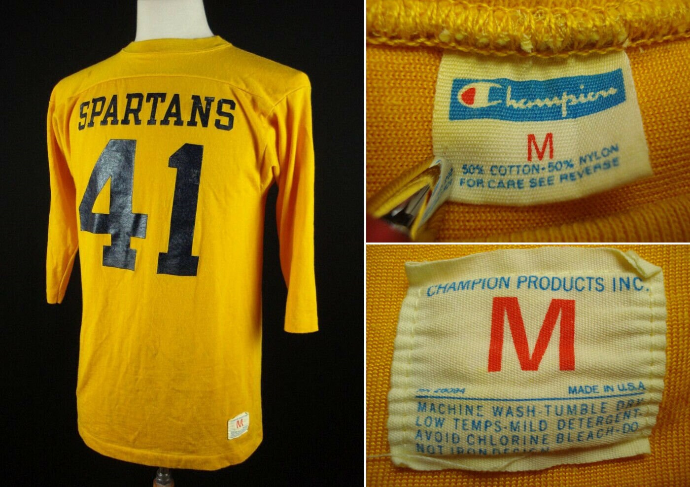 Vintage 70s CHAMPION Blue Bar Football Jersey Shirt SPARTANS 41