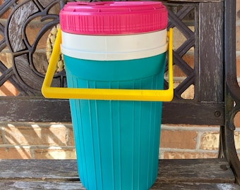 Vintage 80s Igloo 1 Gallon Water Jug Cooler 1/1989 Teal & Pink