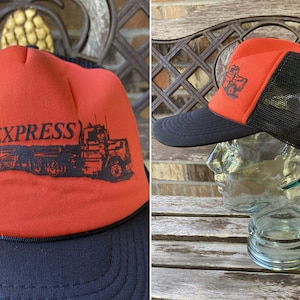80s Press Express Snap Back Trucker Mesh Hat Cap Hecho en Taiwán Vintage por Geoge