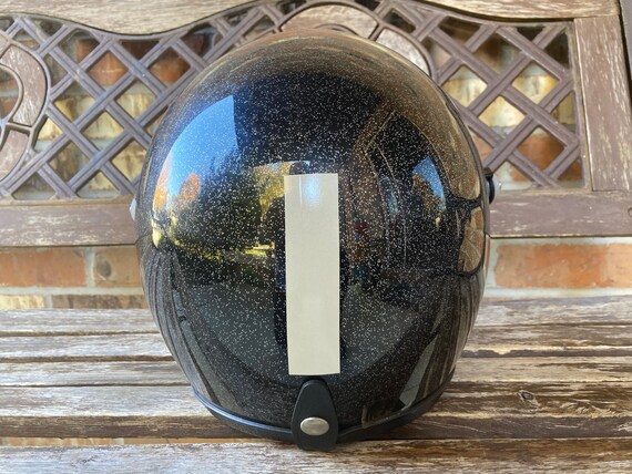 Mint! 70s Full Face Helmet Black Metal flake Fits… - image 3
