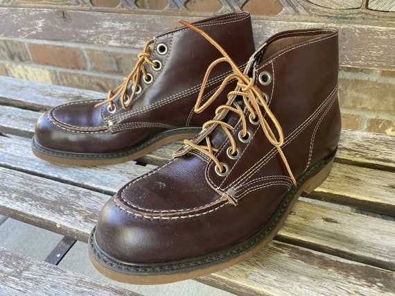 7EE Vintage Lehigh Steel Toe Moc Toe Work Boots Brown Leather Made in USA