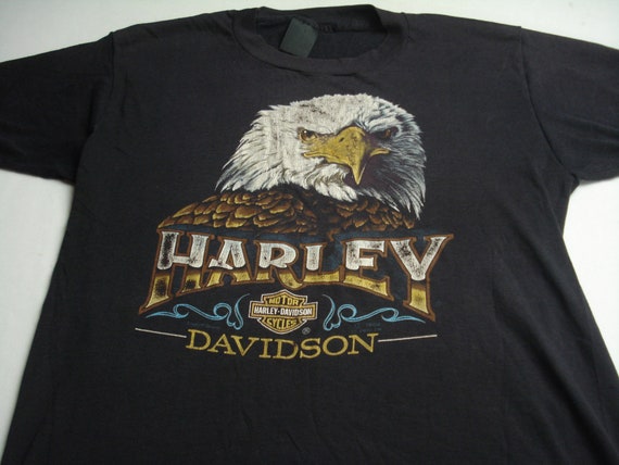 Size S 80s 3D Emblem Harley Davidson T-Shirt Vint… - image 2