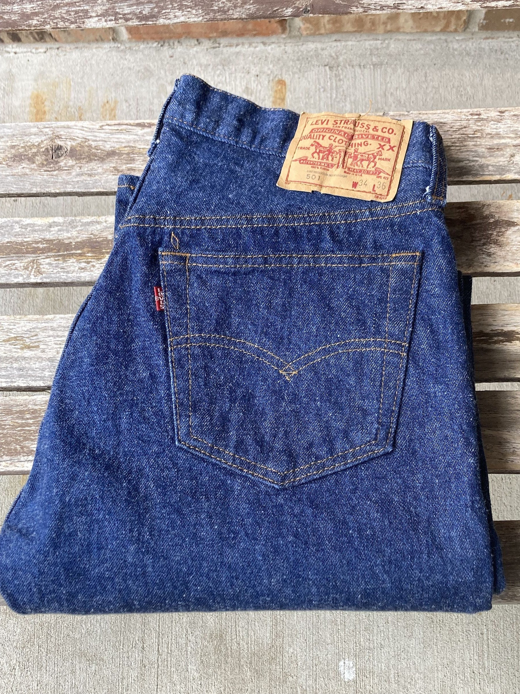 32x33 34x36 Tag 80s Levi's 501 Red Tab Blue Denim Jeans Vintage