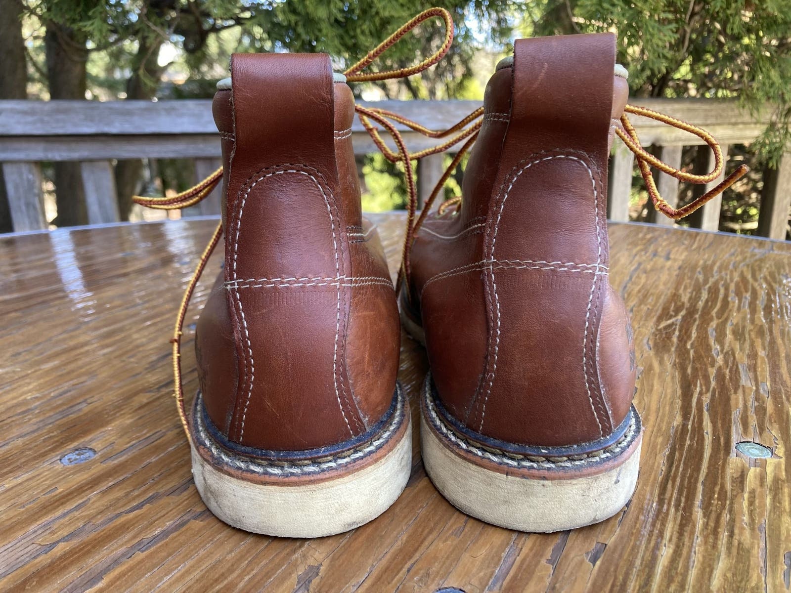 9.5 EE Brown Leather Moc Toe Work Boots Vintage 90s Made in  display picture 3