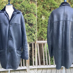 Size 44 Sawyer of Napa Genuine Shearling Sheepskin Leather Coat Black