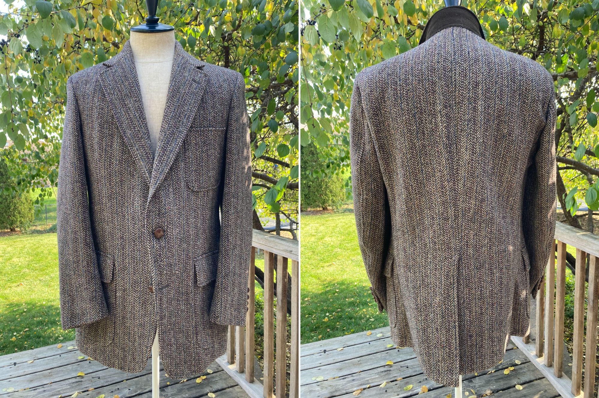 80S Harris Tweed Tailored Jacket Vintage Canada Men's #ED