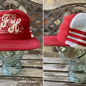 3 Stripe Snap Back Trucker Mesh Hat Cap Made in USA vintage années 80
