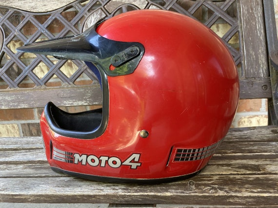 Cleaned 80s Vintage BELL MOTO 4 Red Motocross Motorcycle Helmet 7 1 2 60cm Etsy UK