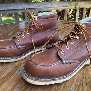 Botas de trabalho Moc Toe de couro marrom 9.5 EE vintage anos 90 fabricadas nos EUA