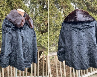 Chaqueta vintage con cuello de piel de visón, talla S-M, de Lytton's, abrigo de invierno para mujer.