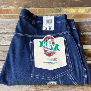 Vintage Jean Christmas Stocking Dungarees Carpenter Blue Jeans with belt Rare 18 denim