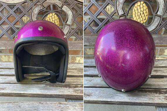 Vintage Arctic Cat Purple Metal flake Helmet 60s … - image 3