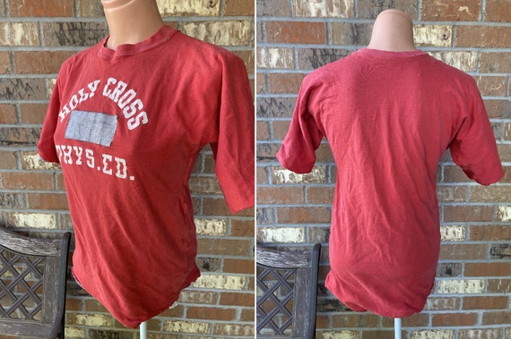 Vintage Reversible T-Shirt Tee Holy Cross Red & G… - image 2