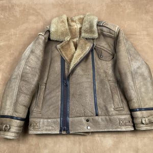 Vtg Shearling Sheepskin Double Breast Motorcycle Leather Jacket 42