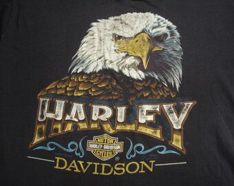Size S 80s 3D Emblem Harley Davidson T-shirt Vintage Eagle 1984