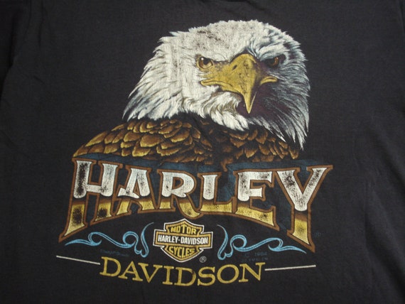 Size S 80s 3D Emblem Harley Davidson T-Shirt Vint… - image 4
