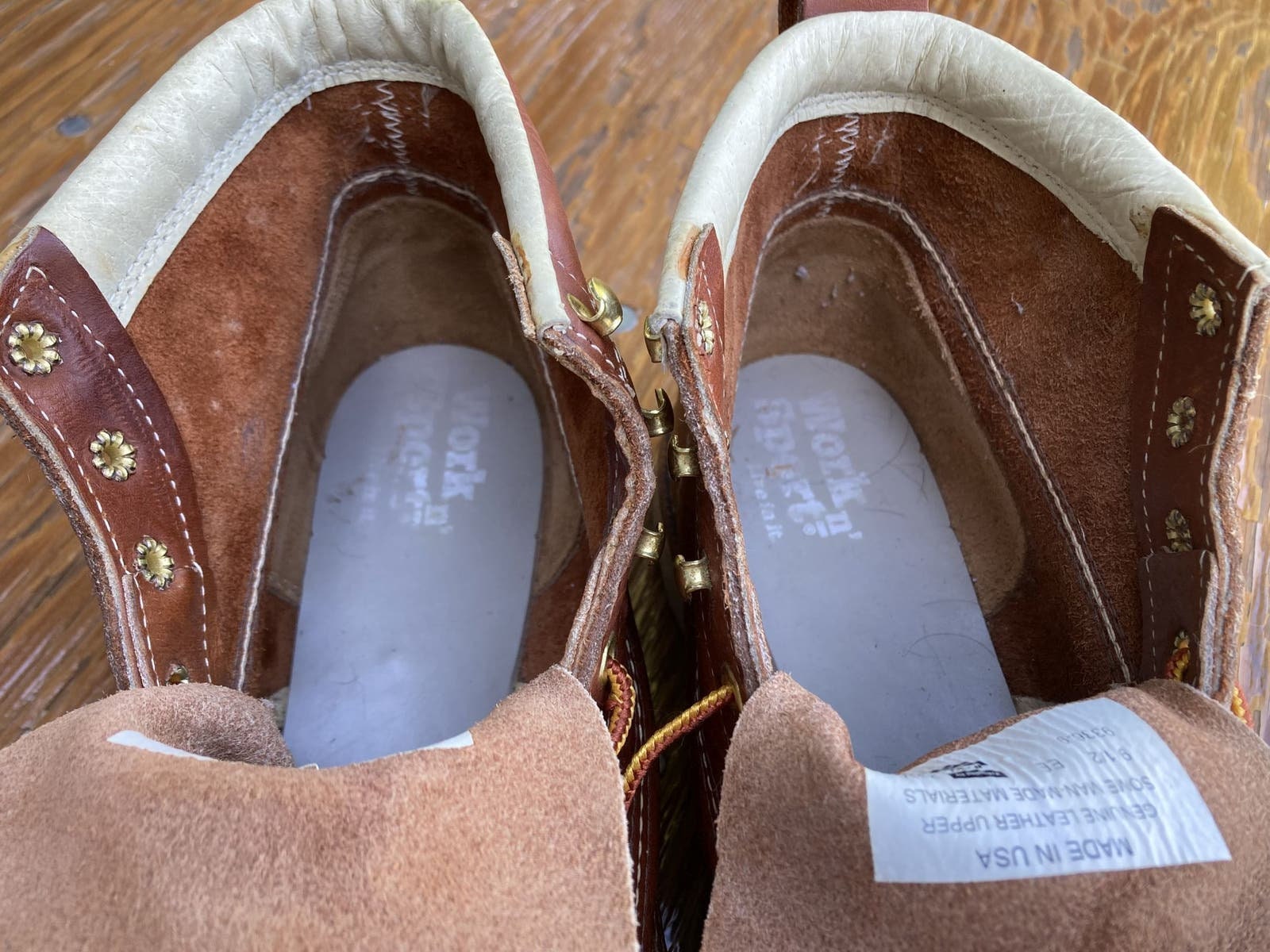 9.5 EE Brown Leather Moc Toe Work Boots Vintage 90s Made in USA 90s Work Boots - Etsy main image 4