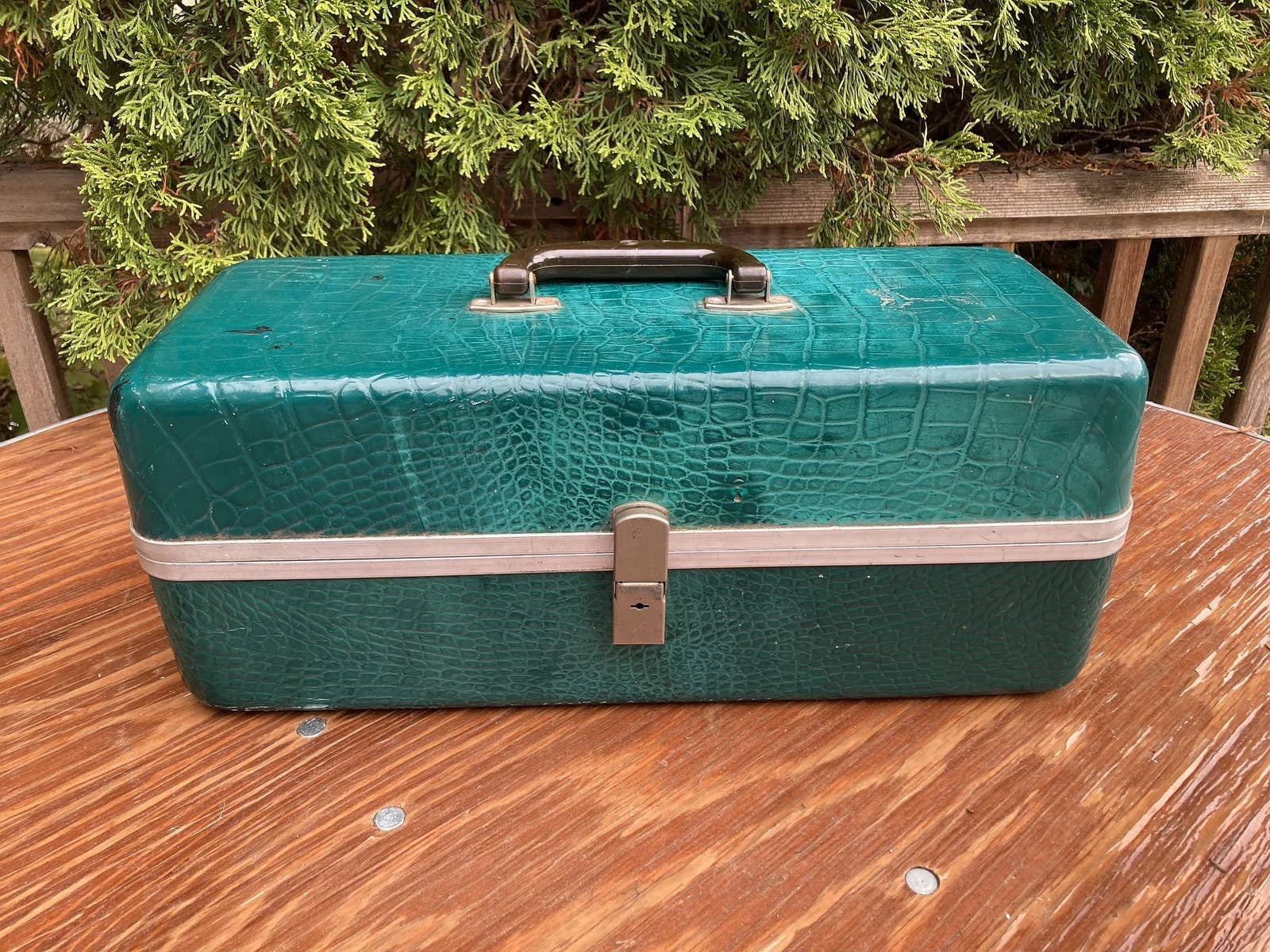 Vintage Green Crocodile Embossed Tackle Tool Box MCM 