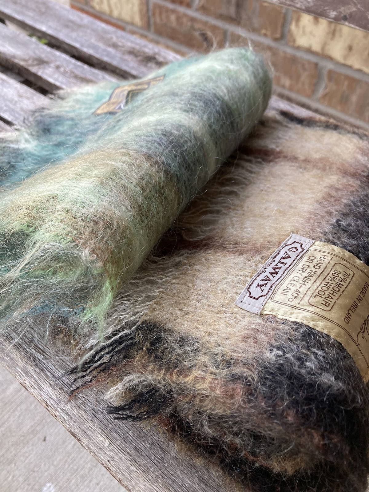 Lot of 2 MOHAIR Muffler Scurf Green & Brown Plaid Made in