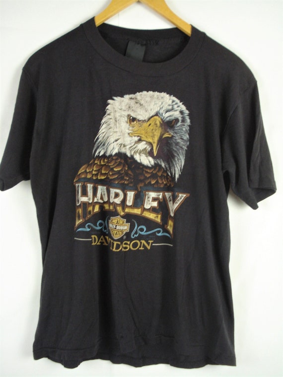 Size S 80s 3D Emblem Harley Davidson T-Shirt Vint… - image 1