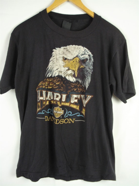 Size S 80s 3D Emblem Harley Davidson T-shirt Vintage Eagle