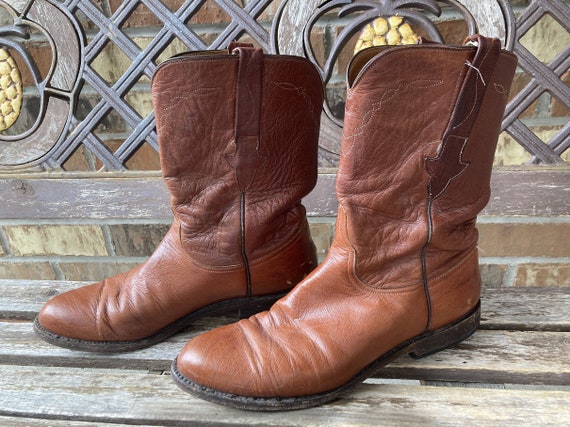 Sz 9.5D Vintage Lucchese Ostrich Leather Cowboy Roper Western Boots