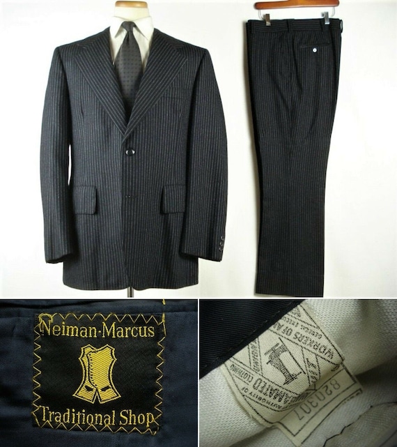 fits 42 W38 x 31 Vintage 70s Neiman Marcus Navy W… - image 1